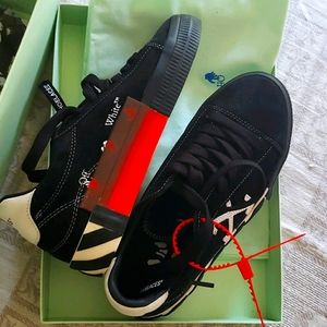 Off white black suede  red tag sneakers